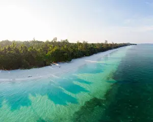 Aerial view tropical beach island reef caribbean sea