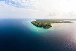 Maluku Prints: Aerial view tropical beach island reef caribbean sea