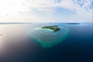 Aerial view tropical beach island reef caribbean sea