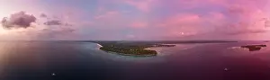 Aerial view tropical beach island reef caribbean sea