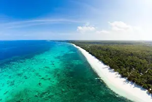 Maluku Prints: Aerial view tropical beach island reef caribbean sea