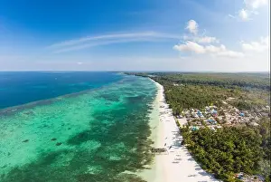 Maluku Prints: Aerial view tropical beach island reef caribbean sea