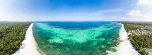 Aerial view tropical beach island reef caribbean sea