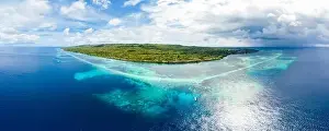 Aerial view tropical beach island reef caribbean sea