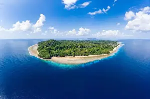 Maluku Prints: Aerial view tropical beach island reef caribbean sea