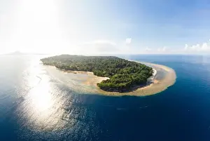 Aerial view tropical beach island reef caribbean sea