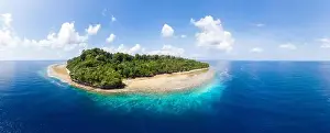 Maluku Prints: Aerial view tropical beach island reef caribbean sea