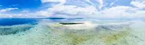 Maluku Prints: Aerial view tropical beach island reef caribbean sea