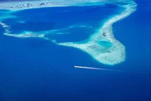 Images Dated 2nd November 2019: Aerial view on tropical islands. Maldives island, coral reef, picturesque nature landscape, seascape