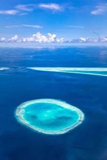 Images Dated 2nd November 2019: Aerial view on tropical islands. Maldives island, coral reef, picturesque nature landscape, seascape