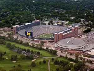 Football Stadium Prints: Aerial view of University of Michigan football stadium ann arbor michigan big 10