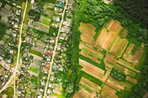 Beds Prints: Aerial View Of Vegetable Gardens In Small Town Or Village