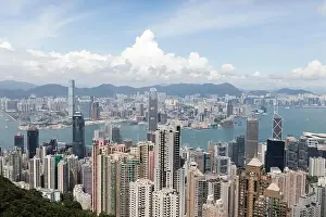Aerial view from Victoria Peak to modern skyscrapers of Hong-Kong