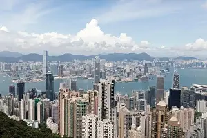 Aerial view from Victoria Peak to modern skyscrapers of Hong-Kong