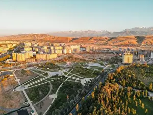 Aerial view of Victory park in Bishkek city Kyrgyzstan and Kyrgyzstan and Azerbaijan friendship park in Bishkek city