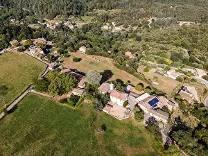 Cevennes Prints: Aerial view of the village of Soudorgues in the Cevennes mountains (South of Massif Central)
