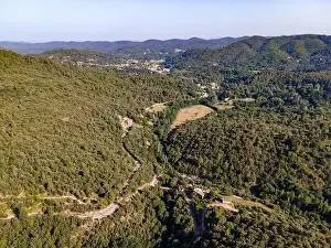 Cevennes Prints: Aerial view of the village of Soudorgues in the Cevennes mountains (South of Massif Central)