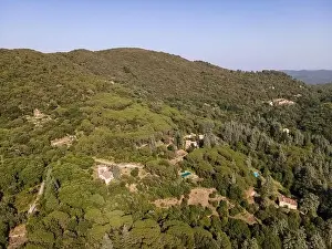 Cevennes Prints: Aerial view of the village of Soudorgues in the Cevennes mountains (South of Massif Central)