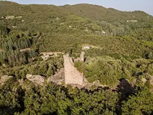 Cevennes Prints: Aerial view of the village of Soudorgues in the Cevennes mountains (South of Massif Central)