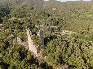 Cevennes Prints: Aerial view of the village of Soudorgues in the Cevennes mountains (South of Massif Central)