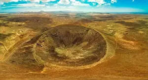 Scenic Background Prints: Aerial view of the volcano crater volcan Calderon Hondo Corralejo Fuerteventura