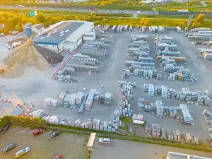 Aerial view of warehouse storages or industrial factory or logistics center from above