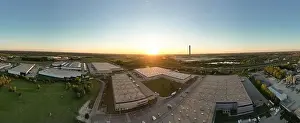 Aerial view of warehouse storages or industrial factory or logistics center from above