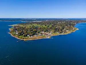 American United Prints: Aerial view of Warwick Point including Warwick Lighthouse in city of Warwick