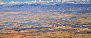 Blue Lakes Prints: Aerial view of Wasatch Front Rocky Mountain landscapes on flight over Colorado and Utah during winter