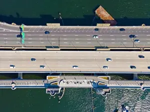 Rhode Prints: Aerial view of Washington Bridge between City of Providence and East Providence on Seekonk River in Rhode Island RI