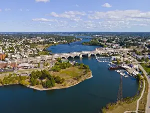 Rhode Prints: Aerial view of Washington Bridge between City of Providence and East Providence on Seekonk River in Rhode Island RI