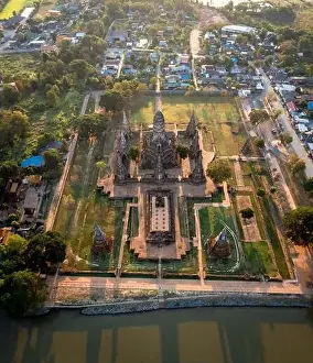 High View Prints: Aerial view of Wat Chaiwatthanaram ruin temple in Ayutthaya, Thailand