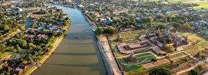 High View Prints: Aerial view of Wat Chaiwatthanaram ruin temple in Ayutthaya, Thailand