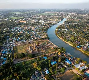 High View Prints: Aerial view of Wat Chaiwatthanaram ruin temple in Ayutthaya, Thailand