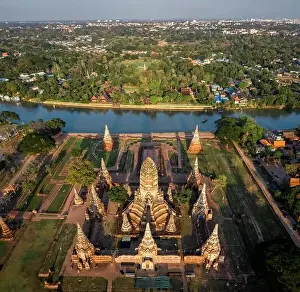 High View Prints: Aerial view of Wat Chaiwatthanaram ruin temple in Ayutthaya, Thailand