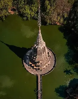 Kaew Prints: Aerial view of Wat Huai Kaeo or Wat Huay Kaew pagoda temple in Lopburi, Thailand