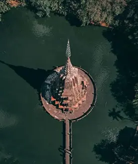 Kaew Prints: Aerial view of Wat Huai Kaeo or Wat Huay Kaew pagoda temple in Lopburi, Thailand