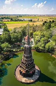 Kaew Prints: Aerial view of Wat Huai Kaeo or Wat Huay Kaew pagoda temple in Lopburi, Thailand