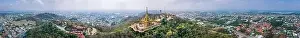 Praying Prints: Aerial view of Wat Khiriwong temple on top of the mountain in Nakhon Sawan, Thailand
