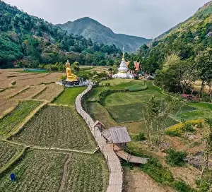 Khuha Prints: Aerial view of Wat Na Khuha Temple in Phrae Thailand