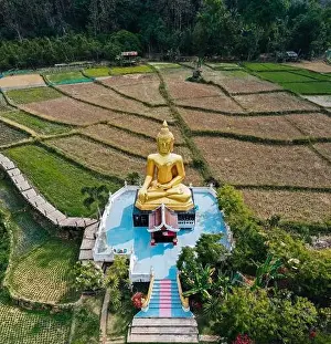 Khuha Prints: Aerial view of Wat Na Khuha Temple in Phrae Thailand