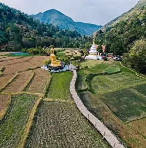 Khuha Prints: Aerial view of Wat Na Khuha Temple in Phrae Thailand