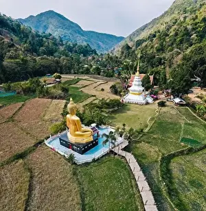 Khuha Prints: Aerial view of Wat Na Khuha Temple in Phrae Thailand