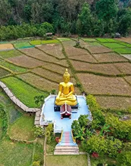Khuha Prints: Aerial view of Wat Na Khuha Temple in Phrae Thailand
