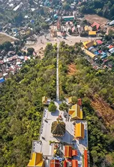 Thani Prints: Aerial view of Wat Sangkat Rattana Khiri temple in Uthai Thani, Thailand