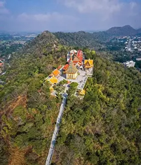 Thani Prints: Aerial view of Wat Sangkat Rattana Khiri temple in Uthai Thani, Thailand