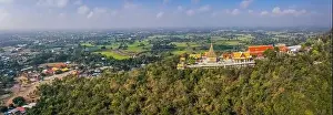 Thani Prints: Aerial view of Wat Sangkat Rattana Khiri temple in Uthai Thani, Thailand