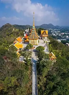 Aerial view of Wat Sangkat Rattana Khiri temple in Uthai Thani, Thailand