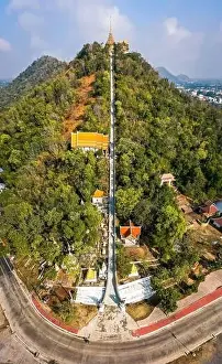Aerial view of Wat Sangkat Rattana Khiri temple in Uthai Thani, Thailand