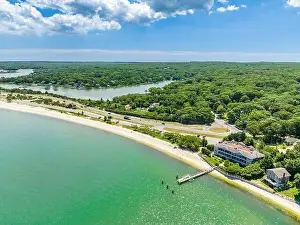 Noyac Bay Prints: aerial view of water front properties on noyac road and paynes creek